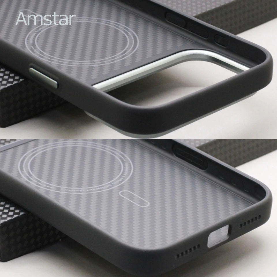 iPhone 17 Series Carbon Fiber MagSafe Case – Kevlar Aramid + Soft TPU Frame